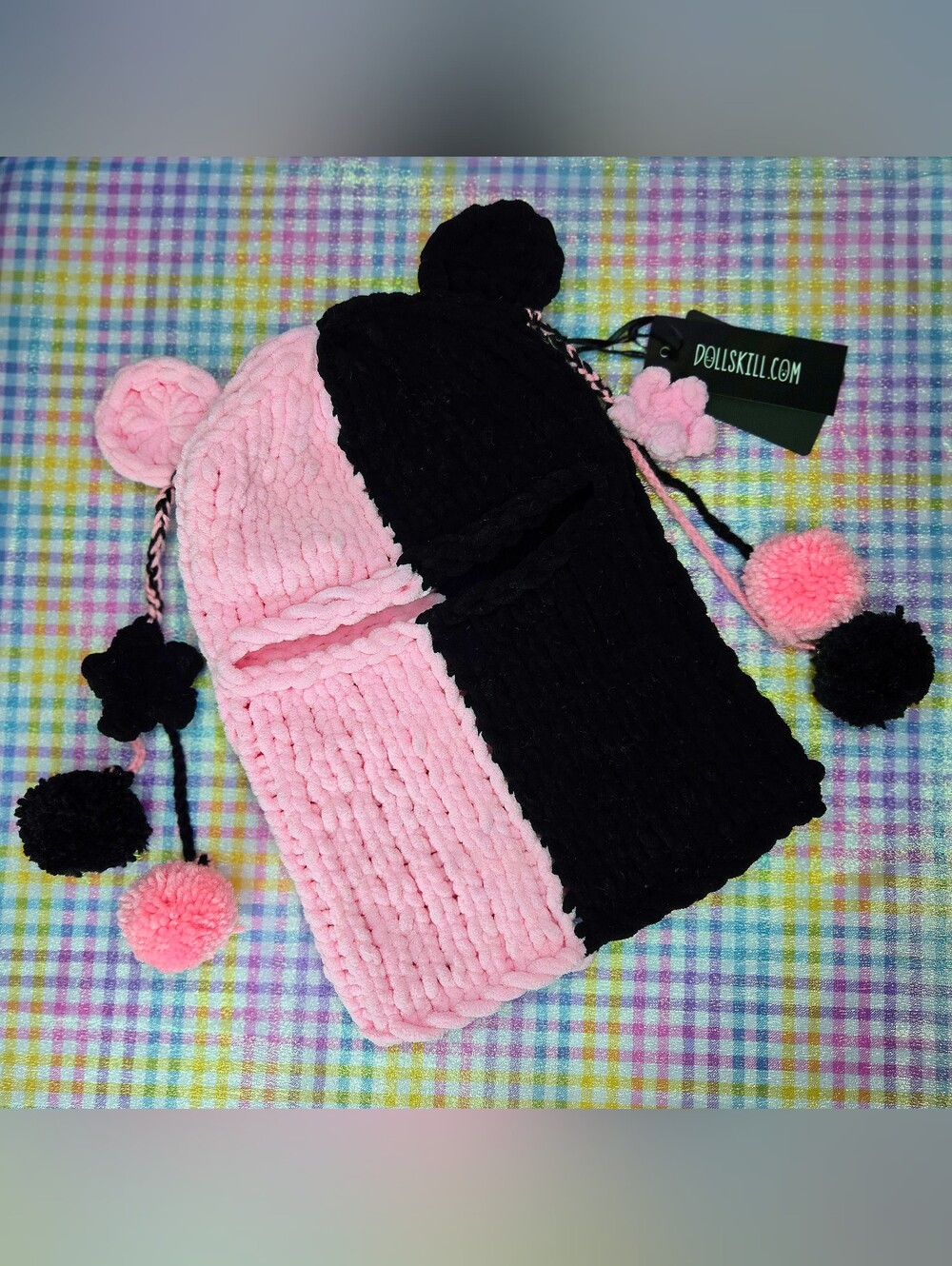 Animal ear knit balaclava pink & black current mood dolls kill